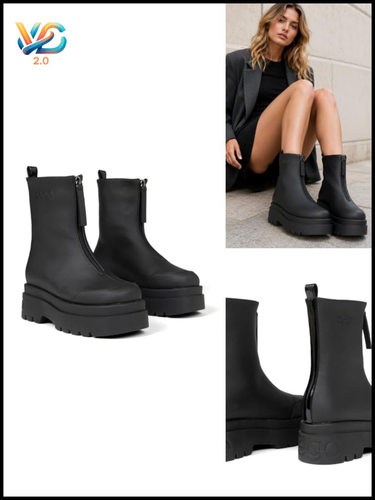 Platform Ankle Boots Mid Calf Chunky Heel Front Zipper Vegan Grape Leather